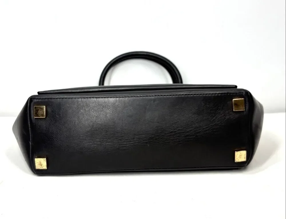 Michael Kors Karlie Black Leather Satchel Gold Hardware Handbag 30S5GCDS3L.